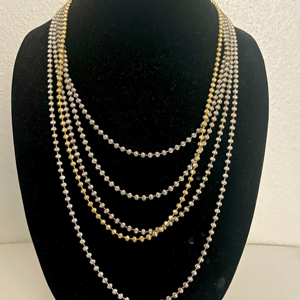 (4) Sterling Silver Moon Cut beaded necklace size 22”, 24”, 26”, and 30”